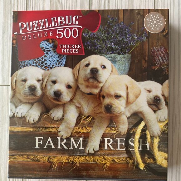 3/$10 500 Piece Puzzle "FARM FRESH LAB PUPPIES" - Picture 1 of 2